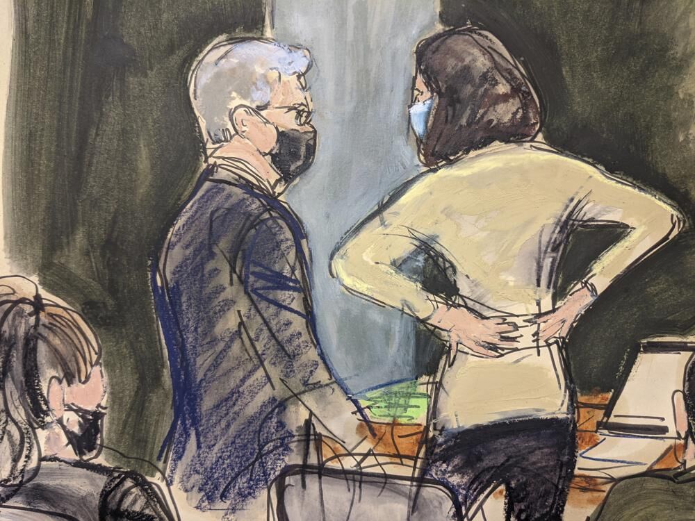 Courtroom sketch Ghislaine Maxwell and attorney